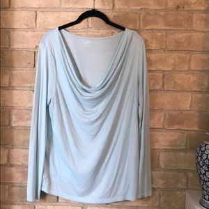 Loft light blue/aqua cowl draped t-shirt L